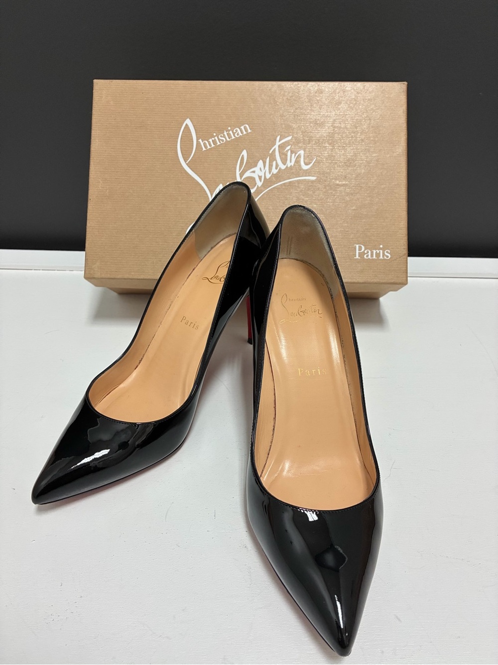 Christian Louboutin Pigalle Follies 85 Black Patent Leather Pumps